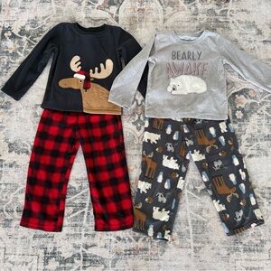 Kids Fleece Winter Pajamas Set - Moose and Bear Design